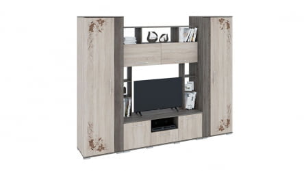 Классическая стенка в гостиную Белла Дуб сонома с рисунком