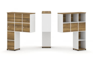 Надставка на стол высокая двухсторонняя + задняя стенка (8 шт.) + распашной фасад (3 шт.) CONCEPT CN.DNV-010 Сандал Янтарный Белый бриллиант Черный металл