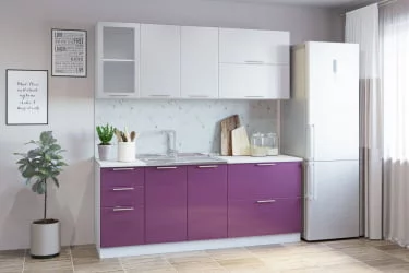 Кухня под заказ СОФТ В 1 (накладная мойка) металлик белый/фиолет.