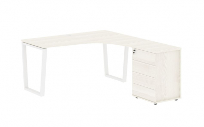 Стол эргономичный с тумбой правый EDIS EVCET 1518 R Ясень Траун Белый