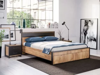 Кровать двуспальная 1600 с подъемным механизмом и тумбами Техно 07 Дуб Золотой Черный