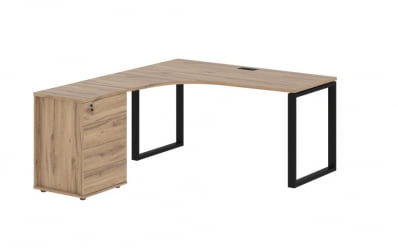 Стол эргономичный с тумбой левый EDIS EQCET 1518 L Дуб Денвер светлый Черный