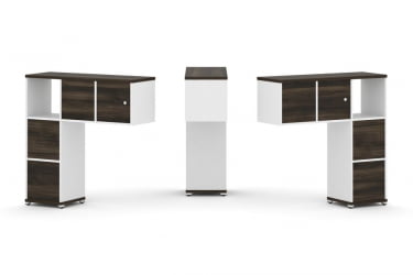 Надставка на стол низкая двухсторонняя + задняя стенка (4 шт.) + блок с 2-мя ящиками (2 шт.) + распашной фасад (2 шт.) CONCEPT CN.DNN-004 Дуб Мали Белый бриллиант Белый металл