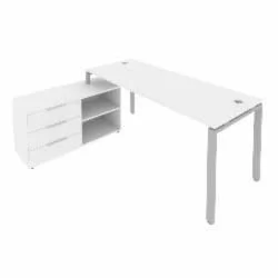 Рабочая станция на П-образном м/к с опорной тумбой левая Metal System БП.РС-СТС-2.5 Л Белый/Серый