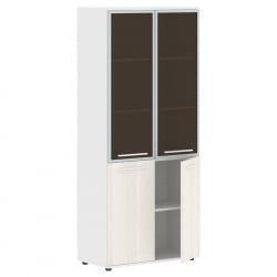 Шкаф комбинированный  с дверьми в металлической раме ЕДИС ЕХCС 85.7 Ясень Траун Белый Белый / EDIS EHCS