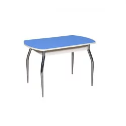 Стол раздвижной 1,55 Грация 2, СТЕКЛО, опоры изогнутые ХРОМ, Беленый дуб/Лагуна