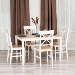 Обеденный комплект Хадсон (стол + 4 стула)/ Hudson Dining Set (mod.0103) МДФ/тополь/меламин, стол: 118х74х73 см, стул: 42,5x46,5x93,5 см, White (Белый) / Natural