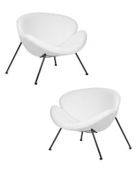 Кресло дизайнерское DOBRIN EMILY (белый (букле) ткань, черное основание) 2 шт