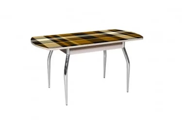 Стол раздвижной 1,45 Грация, СТЕКЛО, опоры изогнутые ХРОМ, Дуб беленый/Клетка-6