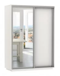 Белый шкаф-купе с зеркалом Экспресс Дуо Медиум 1600х2400h Белый снег