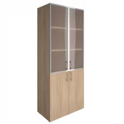 Шкаф книжный со стеклом в раме Lacobel без топа YALTA LT-ST 1.2R white Снежная Патина