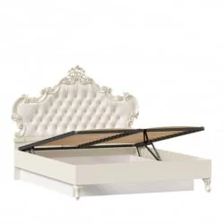 Кровать двуспальная 1600 с тумбами с подъемным механизмом с мягким изголовьем Маркиза 08 Алебастр Шампань
