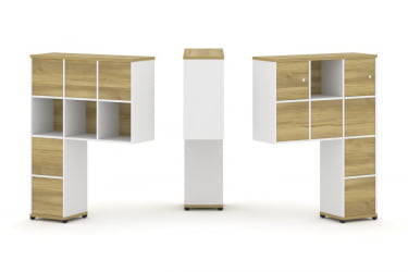 Надставка на стол высокая двухсторонняя + задняя стенка (8 шт.) + блок с 1-м ящиком (2 шт.) + распашной фасад (2 шт.) CONCEPT CN.DNV-007 Дуб Винченцо Белый бриллиант Черный металл