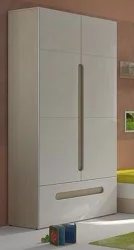 Шкаф двустворчатый с ящиками Палермо Юниор 07 Ясень шимо светлый Белый глянец