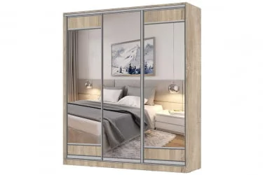 Шкаф-купе 3-х дверный Виктория 2000х584х2300, Дуб сонома светлый 20ДЛЗЛДЗДЛЗЛ-ЯШШШ-Дсс 310-2830