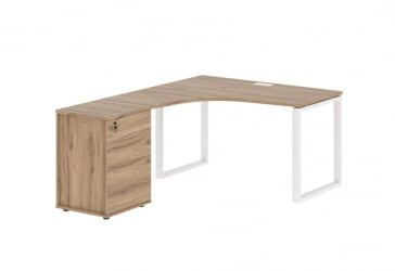 Стол эргономичный с тумбой левый EDIS EQCET 1318 L Дуб Денвер светлый Белый
