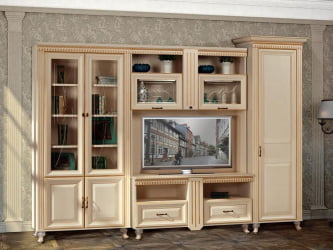 Модульный шкаф в гостиную Марлен 480 Кремовый белый Патина