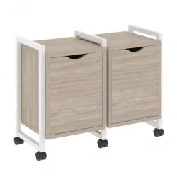 Тумба на колесных опорах наборная. Вариант №2 LOFT VR.L-TN-2.K Металл белый Дуб Аттик