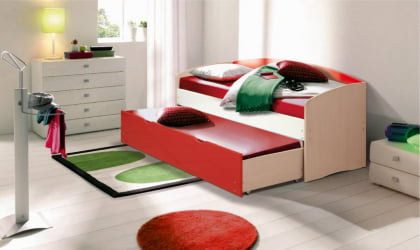 Кровать детская выдвижная Дуб молочный/Голубой/Розовый глянец