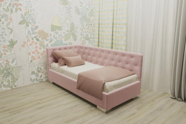 ДЕТСКАЯ МЯГКАЯ ИНТЕРЬЕРНАЯ КРОВАТЬ ВЕРСАЛЬ С ОРТОПЕДИЧЕСКИМ ОСНОВАНИЕМ (BERHOUSE) Цвет фасада: Бледно розовый; Материал фасада: Металл/Велюр; Спальное место: 1200х1900