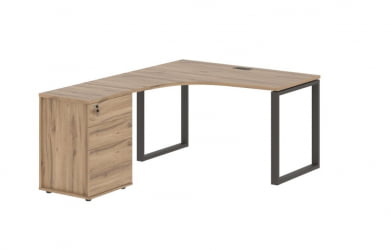 Стол эргономичный с тумбой левый EDIS EQCET 1318 L Дуб Денвер светлый Мокко