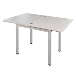 Стол поворотно-раскладной 1,2 Ника, СТЕКЛО, опоры D50 круглые ХРОМ, Беленый дуб/R041