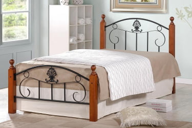 Односпальная кровать РУМБА (AT-203)/ RUMBA дерево гевея/металл, 90*200 см (Single bed), красный дуб/черный