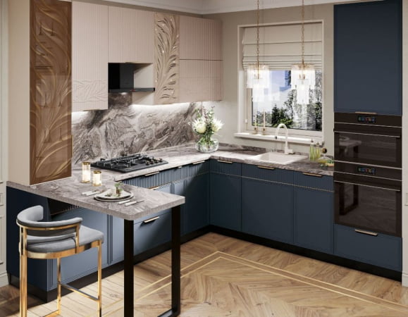 Кухонный гарнитур угловой с витриной