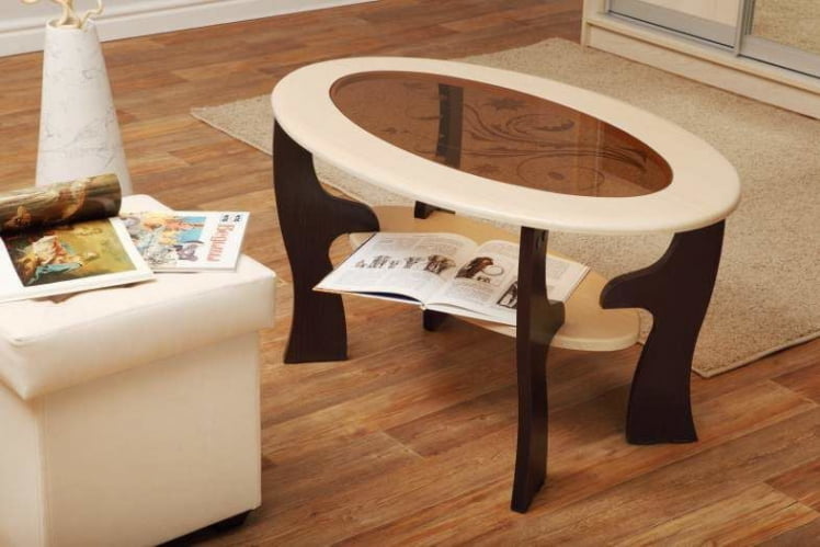 Стол журнальный Маджеста - 4 с пескоструйным рисунком Венге/Белый дым_0