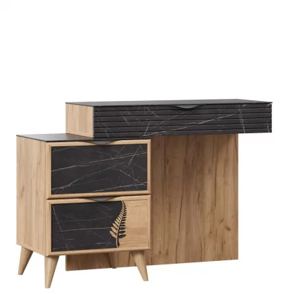 Стол туалетный с зеркалом Шелли Дуб золотой Камень Пьетра чёрный_1