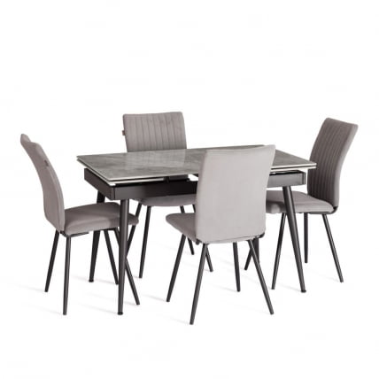 Стол обеденный Lord Grey/Лорд Грей столешница керамика (глянцевая) / опоры металл, серый/черный, (120+30+30)x80x75 см_6