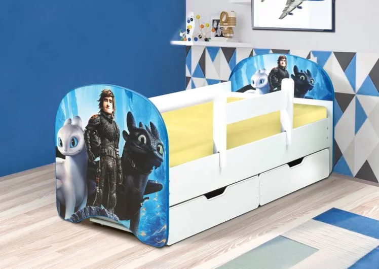 Кровать детская с фотопечатью с 2-мя ящиками 800*1900 Дракон_0