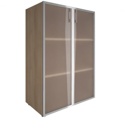 Шкаф книжный средний со стеклом в раме без топа YALTA LT-ST 2.4R Снежная Платина_0