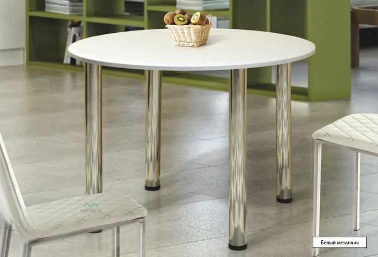 Стол обеденный круглый (Белый металлик)_0