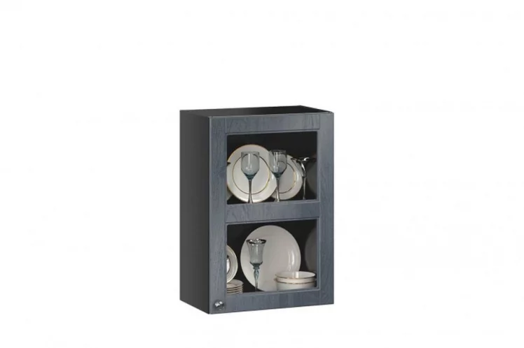 Шкаф кухонный 450 со стеклом Тип 1 Мокка ЛД 274.330.000.151 Черный Дуб фактурный антрацит_0