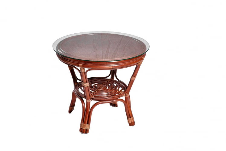 Стол Багама круглый с плетеной столешницей Bahama2 миндаль матовый_0