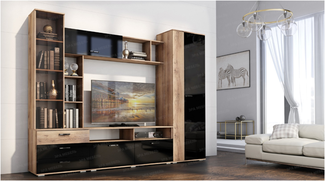 Гостиная Крокус Дуб вотан/Чёрный глянец_0