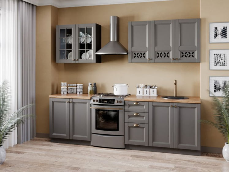 Шкаф кухонный 400 высокий со стеклом Амели-3 ЛД 299.420.000.042 Черный Оникс серый_3