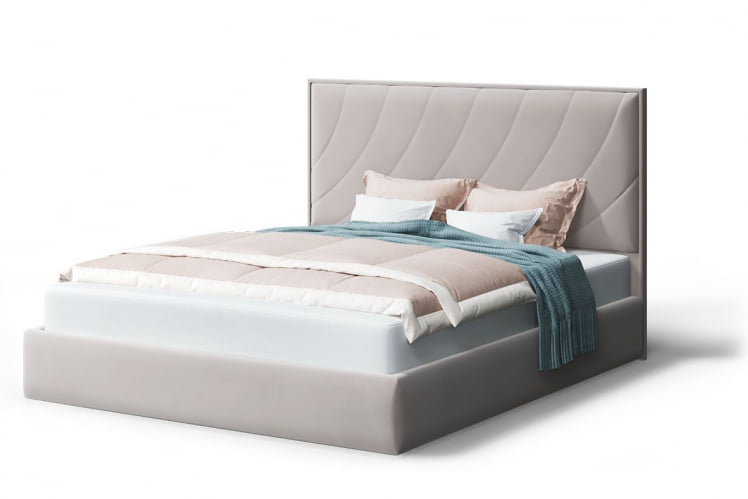 Кровать СОФИЯ 2000*1600мм (без опор), велюр NEO 02 (бежевый), (б/основания, б/матраса)_0