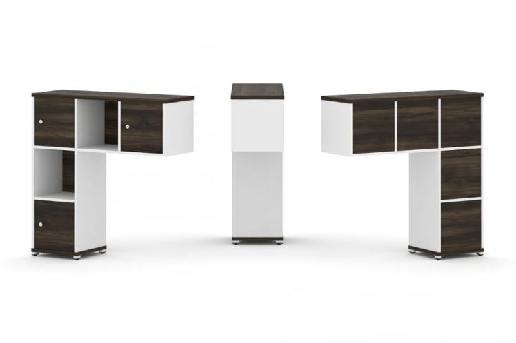 Надставка на стол низкая односторонняя + задняя стенка (5шт.) + распашной фасад (3 шт.) CONCEPT CN.ONN-002 Дуб Мали Белый бриллиант Белый металл_0