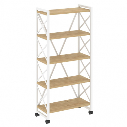 Стеллаж на колесных опорах - 5 полок LOFT VR.L-MST.K-5.8 Металл белый Тиквуд светлый_0