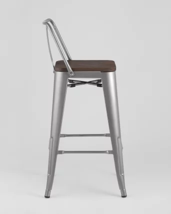 Стул полубарный Tolix Wood со спинкой Серебристый_3