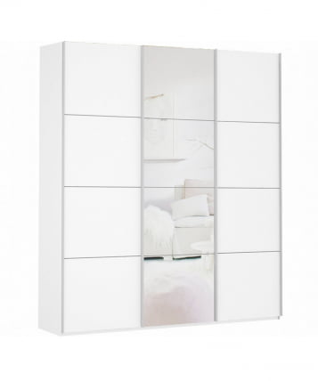Шкаф-купе трехдверный Прайм 2100 ДСП/Зеркало/ДСП Белый снег_0