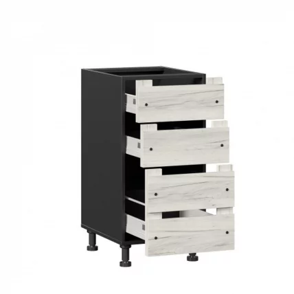 Тумба кухонная 400 с 3 ящиками ЛЮКС (4) Винченца ЛД 234.880.000.062 Тип 2 Черный Дуб Крафт белый_1