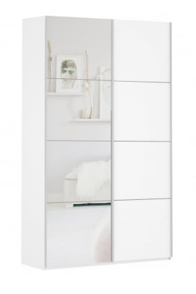 Шкаф-купе двухдверный Прайм 1600 ДСП/Зеркало Белый снег_0