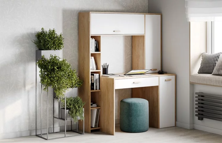 Стол компьютерный Калгари СК Дуб натуральный светлый/белый матовый_1