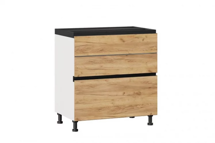 Тумба кухонная 800 с 3 ящиками ЛЮКС (4) Шервуд ЛД 281.800.000.103 Белая Дуб золотой_0