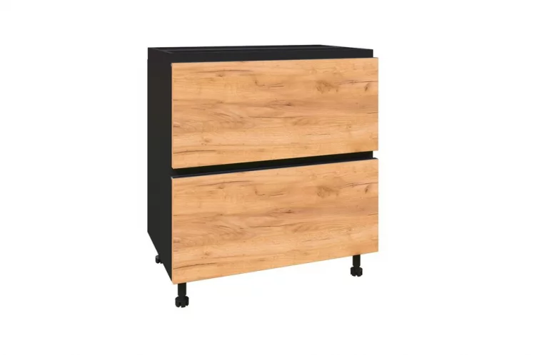 Тумба кухонная 800 с 2 ящиками ЛЮКС (4) Шервуд ЛД 281.940.000.016 Черная Дуб золотой_0