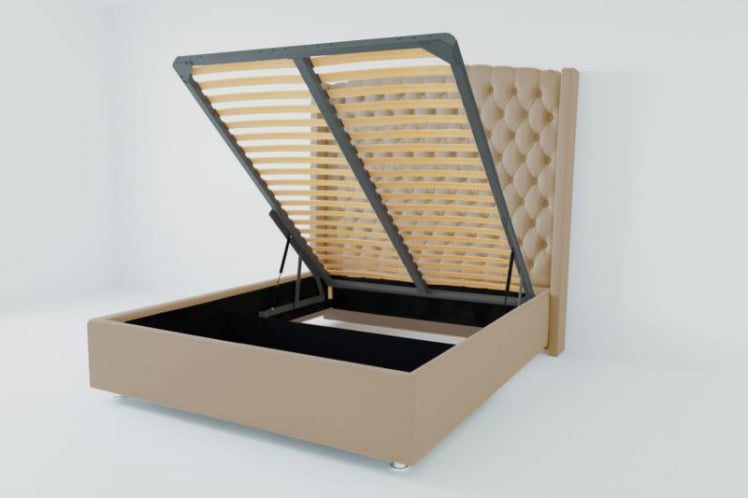 Мягкая интерьерная кровать "Берлин Люкс" с подъемным механизмом Материал фасада: Велюр; Спальное место: 2000х2000 мм; Цвет фасада: Светло серый; Цвет корпуса: Светло серый _0