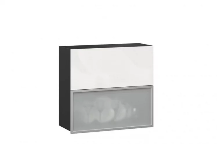 Шкаф кухонный 800 горизонтальный с 2 складными дверями комбинированный со стеклом Шервуд ЛД 281.981.000.088 Черный Белый глянец_0